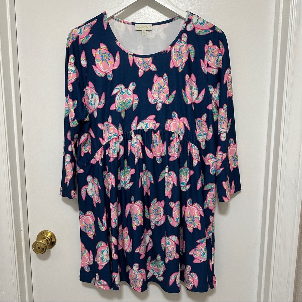 Simply Southern Top Baby Doll Turtle 3/4 Sleeve Soft Stretch Knit Tunic XL
